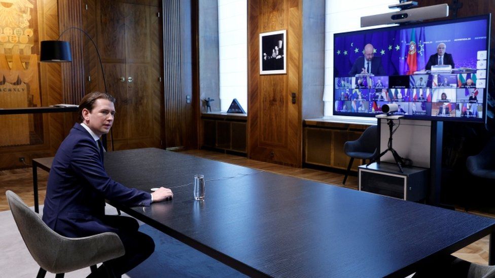 Austria's Chancellor Sebastian Kurz waits for the start of the EU summit