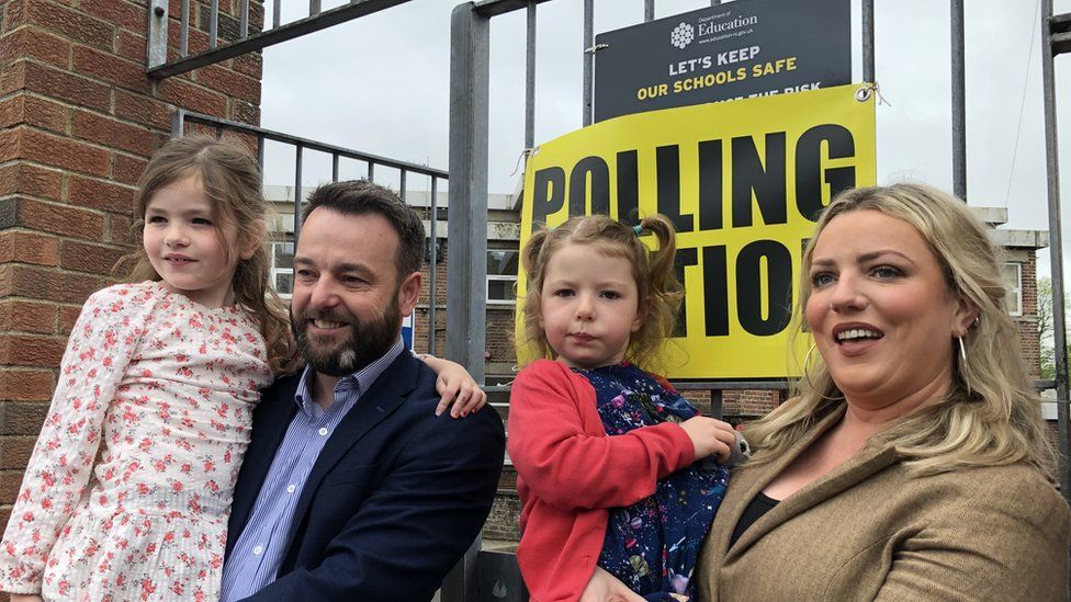 Colum Eastwood and family at the polling station