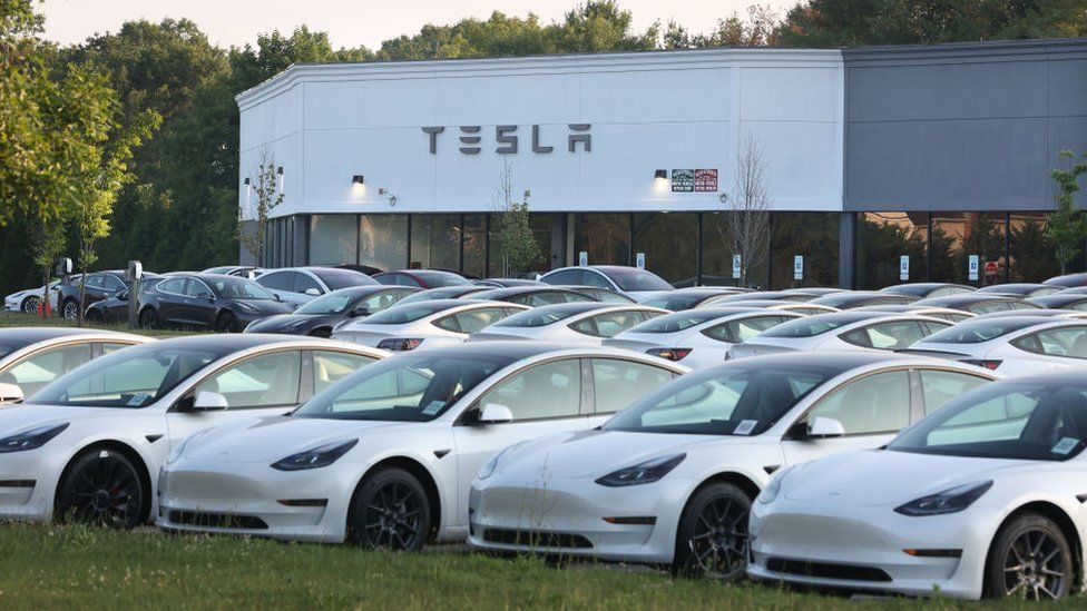 Photo of new Tesla cars taken in Smithtown, New York on 5 July 2023