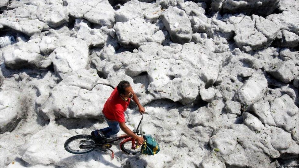 Aftermath of freak hailstorm in Mexico's Guadalajara, 1 July 2019