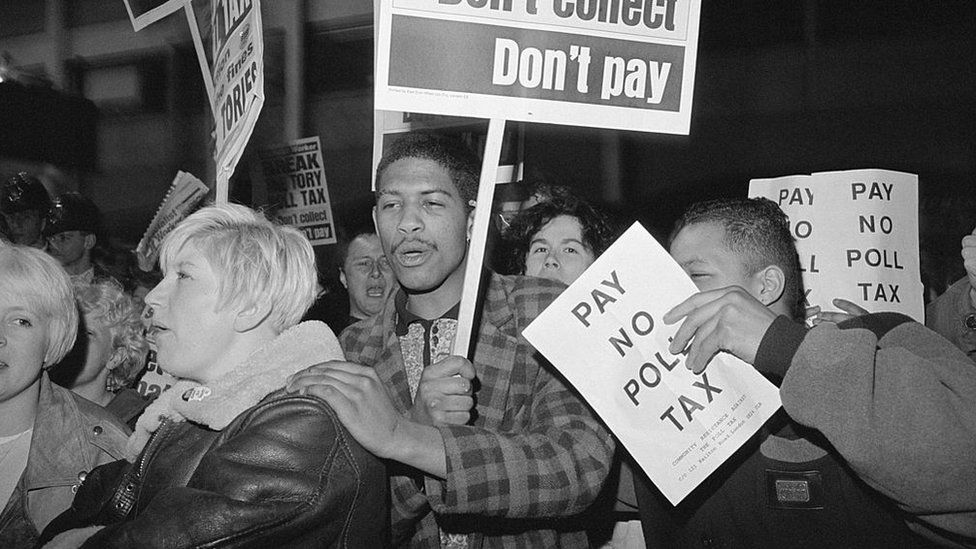 Protestors at a demonstration against the Poll Tax