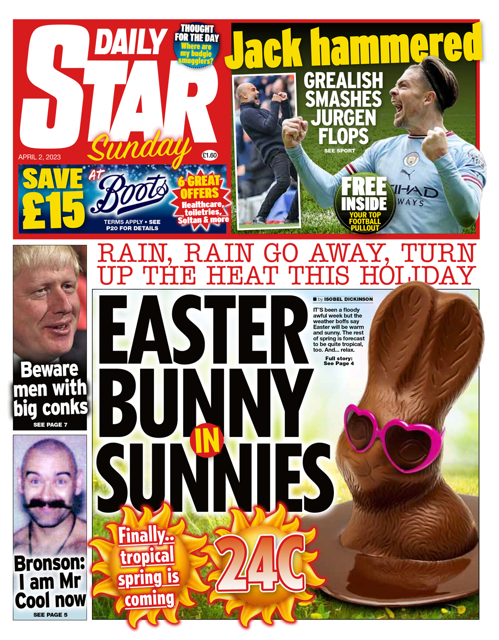 Front page of the Daily Star Sunday for 2 April