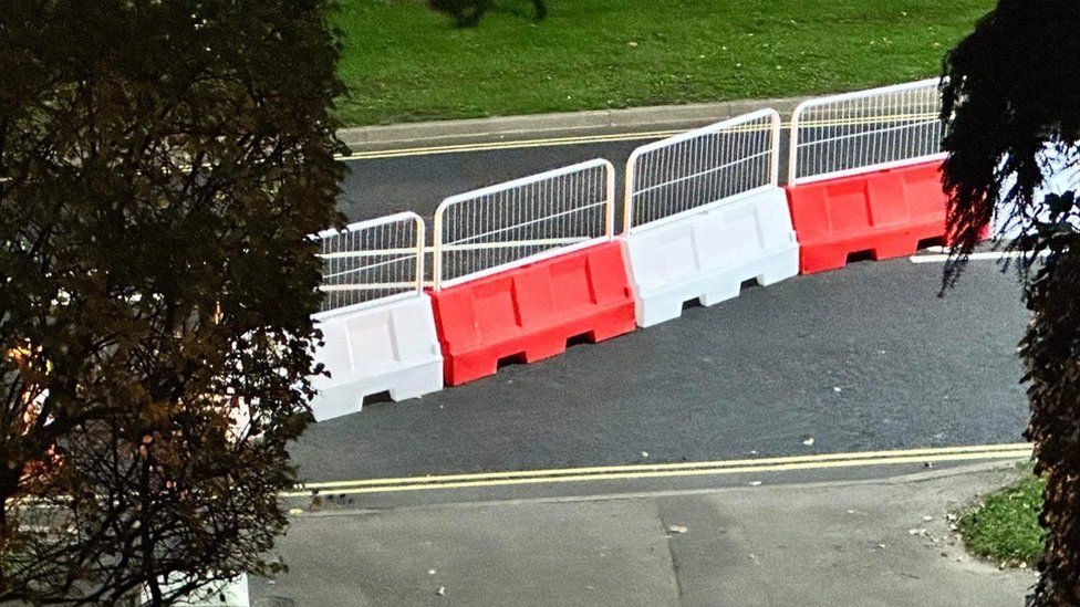 Barriers on Evesham Road in Cheltenham