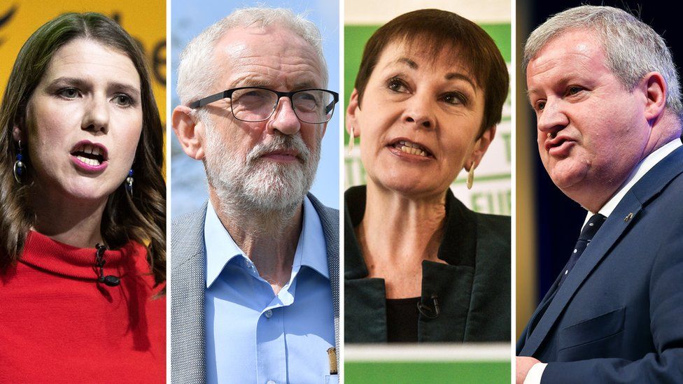 Composite image of Jo Swinson, Jeremy Corbyn, Caroline Lucas and Ian Blackford