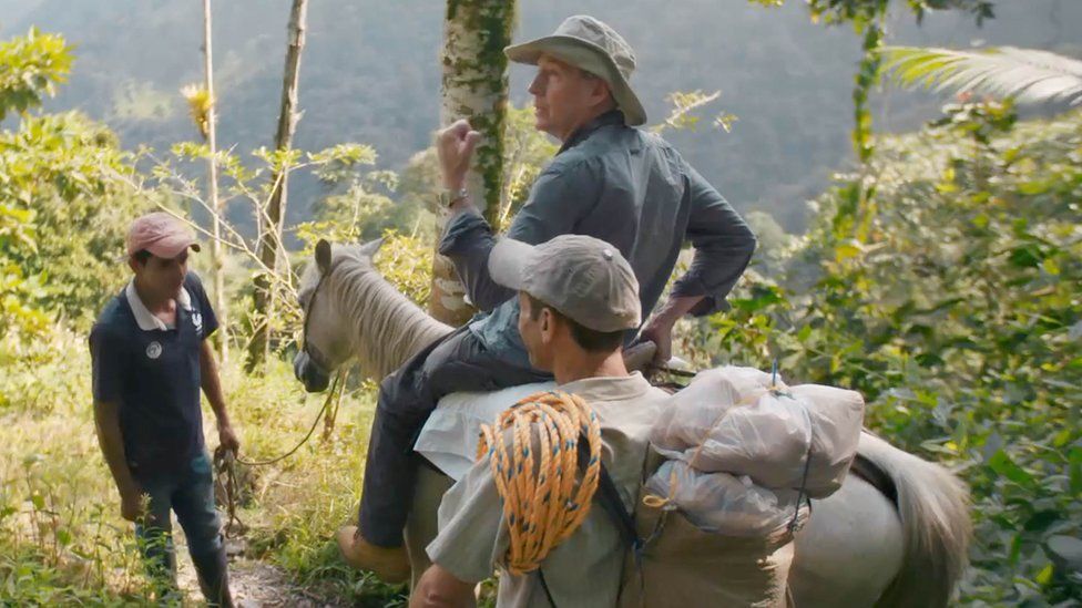 Frank Gardner on a horse in Colombia