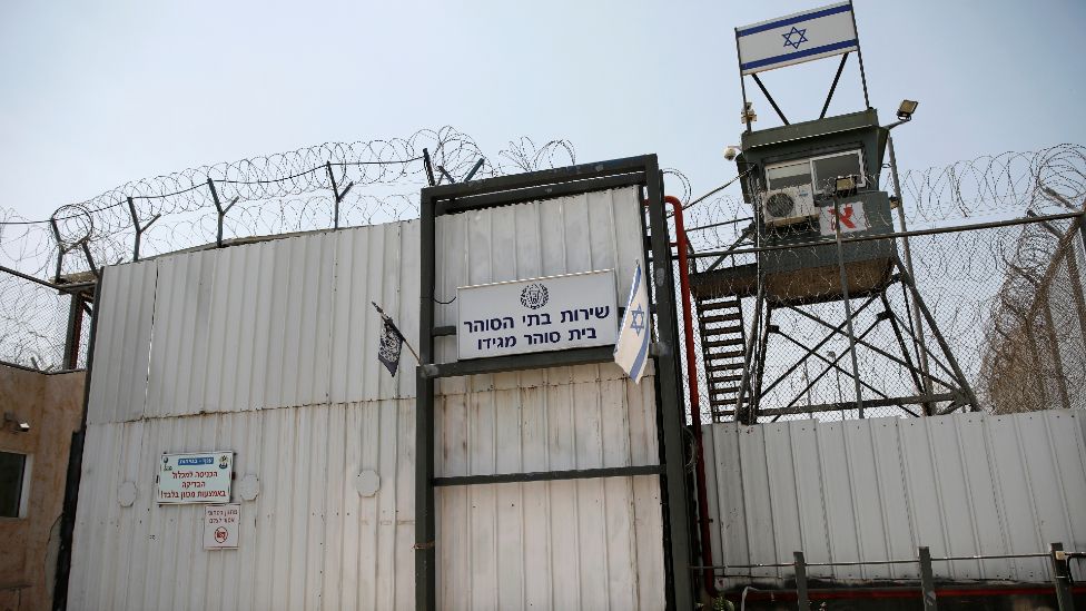 An archive picture shows the gates of Israel's Megiddo military prison