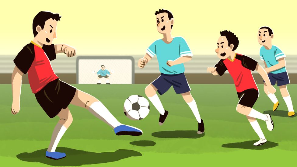 Illustration of the boys playing football
