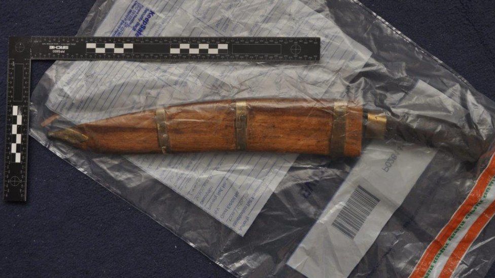 The khukuri knife allegedly used by Sun Maya Tamang and shown to the jury