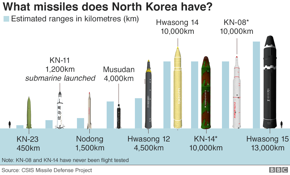 Graphic showing a range of missiles built by North Korea