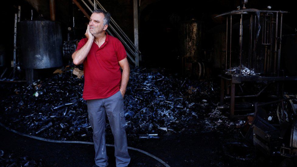 Constancio Ballesteros, 51, visits his Castro y Magan winery devastated by the forest fire in La Palma
