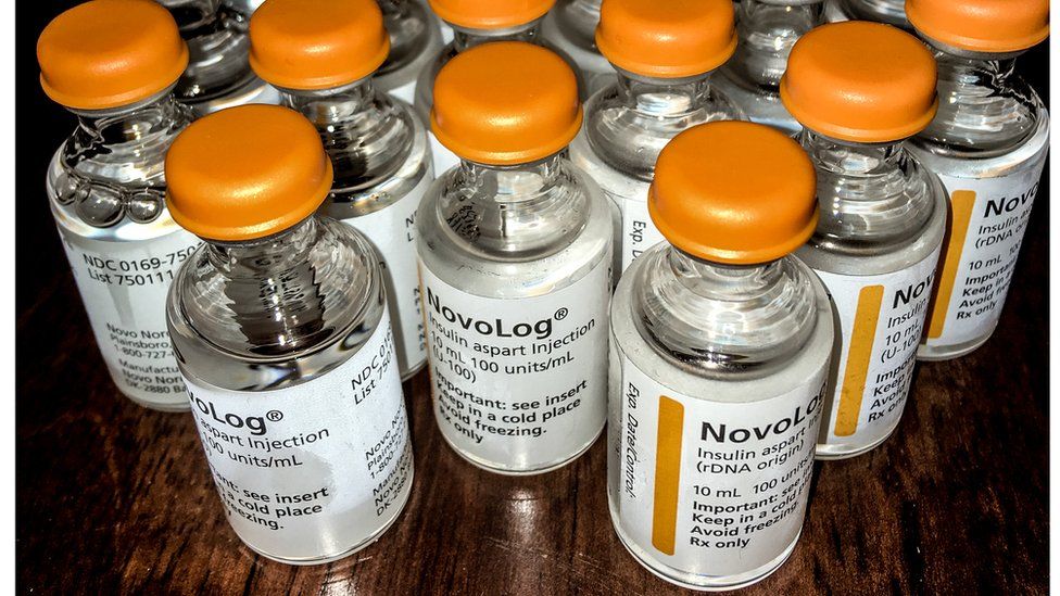 Vials of NovoLog insulin from a T1 diabetic's stockpile