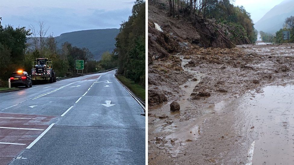 Image showing road before and after landslides