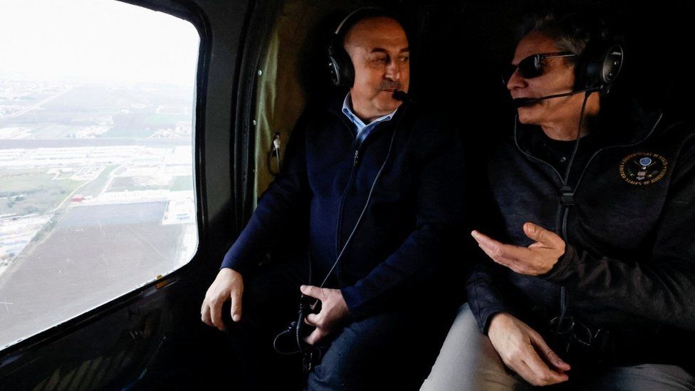 Antony Blinken and Turkish Foreign Minister Mevlut Cavusoglu travel to one of the worst-hit areas