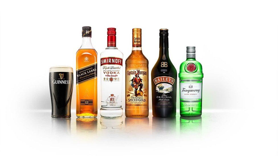 Bottles of alcohol produced by Diageo