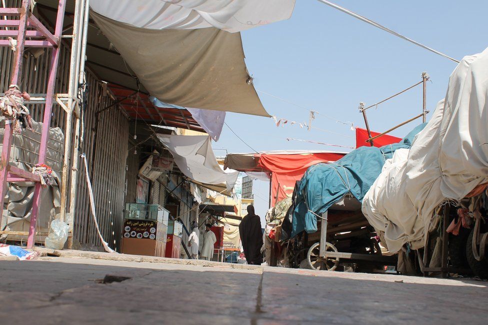 A view of a closed market in Mazar-e-Sharif, the provincial capital of Balkh province, Afghanistan, 14 August 2021.