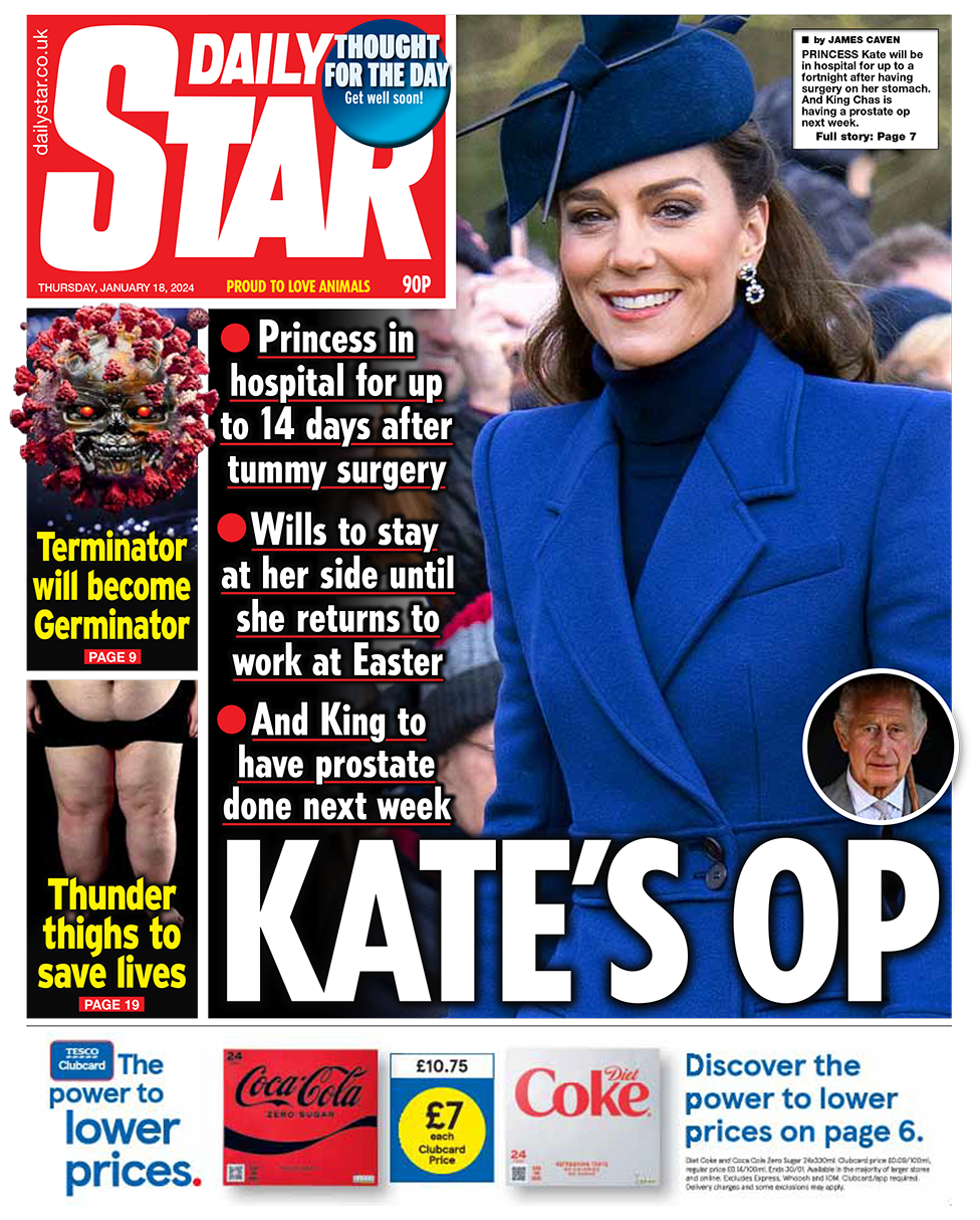 The headline in the Star reads: "Kate's Op"