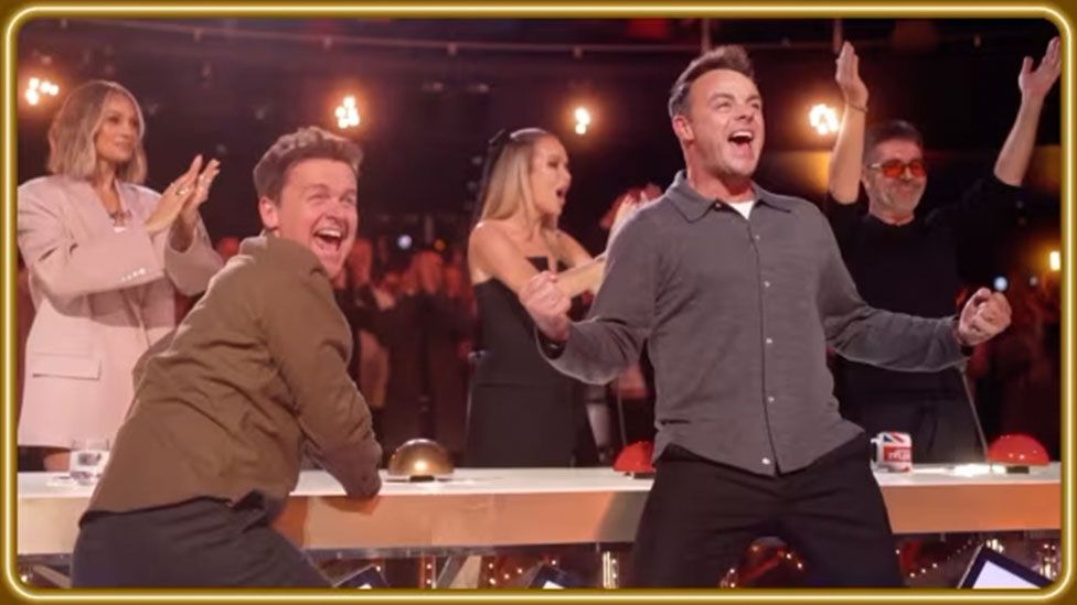 Presenters Ant and Dec cheer along with Britain's Got Talent judges at an audition show