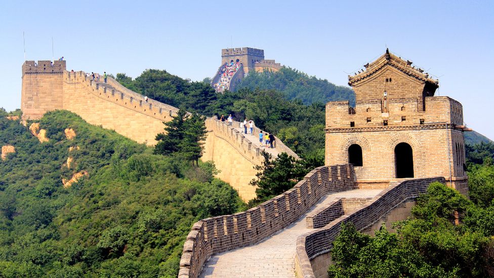 Great Wall of China damaged by workers with an excavator