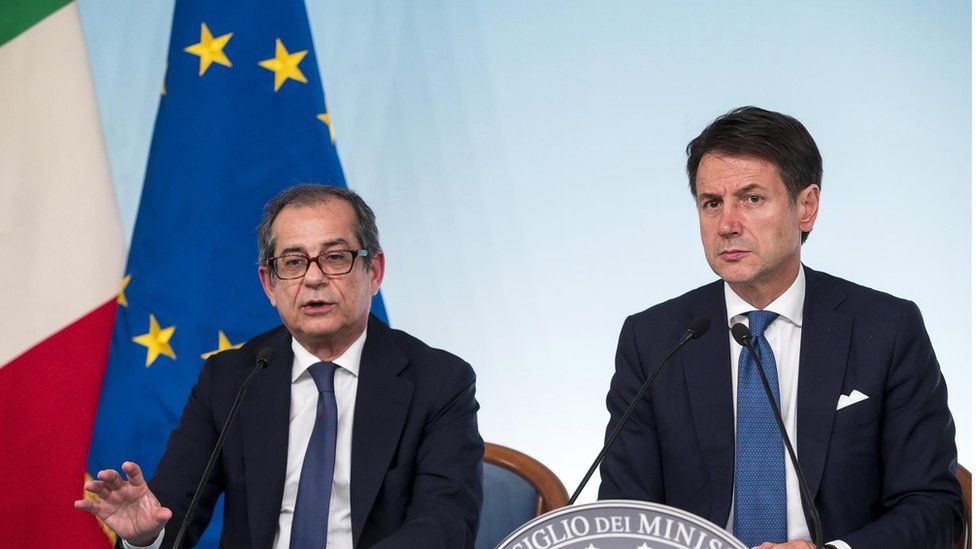 Italian Minister of Economy and Finance Giovanni Tria with Italian Prime Minister Giuseppe Conte
