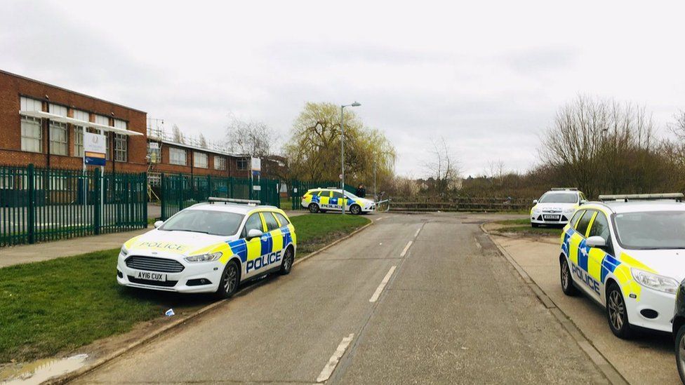 Police cars outside Westbourne Academy, Ipswich