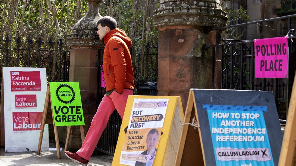 A voter leaves the polling station at St Stephen's Comely Bank Church