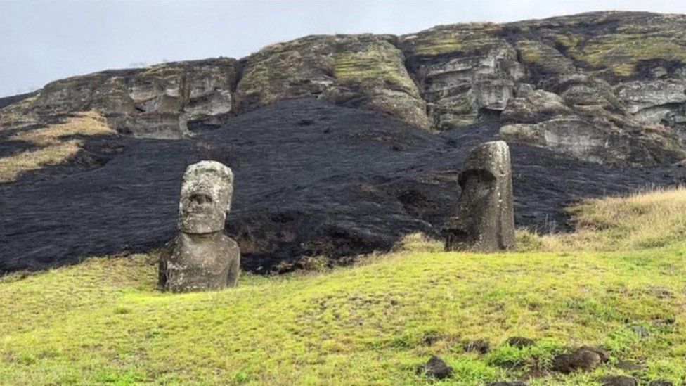 In pictures: Easter Island statues damaged by fire - BBC News