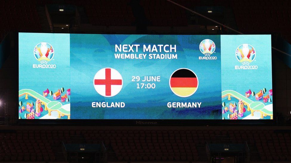 A Wembley screen previewing the England-Germany match