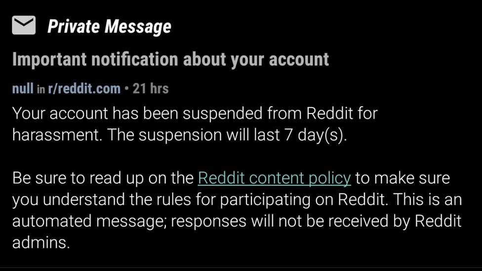Reddit suspension message
