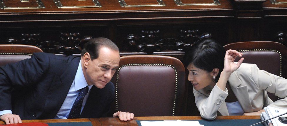 Silvio Berlusconi with Mara Carfagna, 14 May 08
