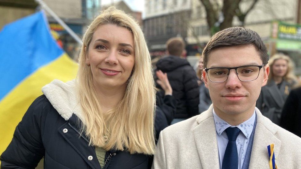 Viktoriia Murych, 37 refugee and Ivan Taran, 20, student at Lancaster