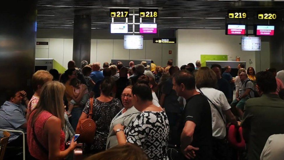 Passengers at Gran Canaria airport on Sunday