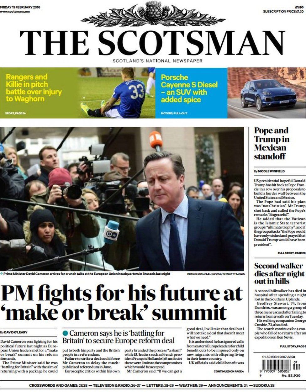 Scotland's Papers: PM's EU 'battle' And Pope Versus Trump - BBC News