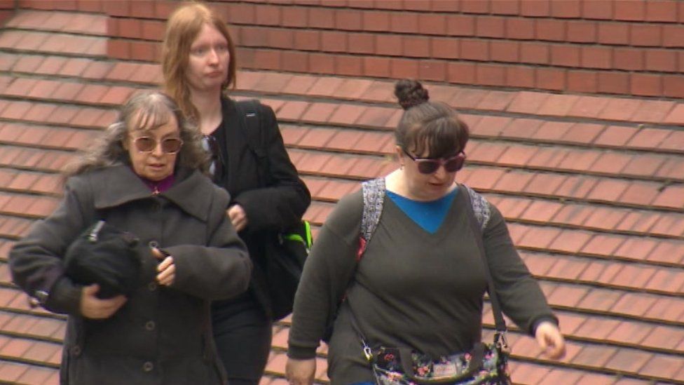 Denise Cranston, 70, Abigail Burling, 25, and Dawn Cranston, 45, arrive at Leeds Crown Court where they are charged with the manslaughter of Jordan Burling, 18, at a house in Farnley, Leeds in 2016