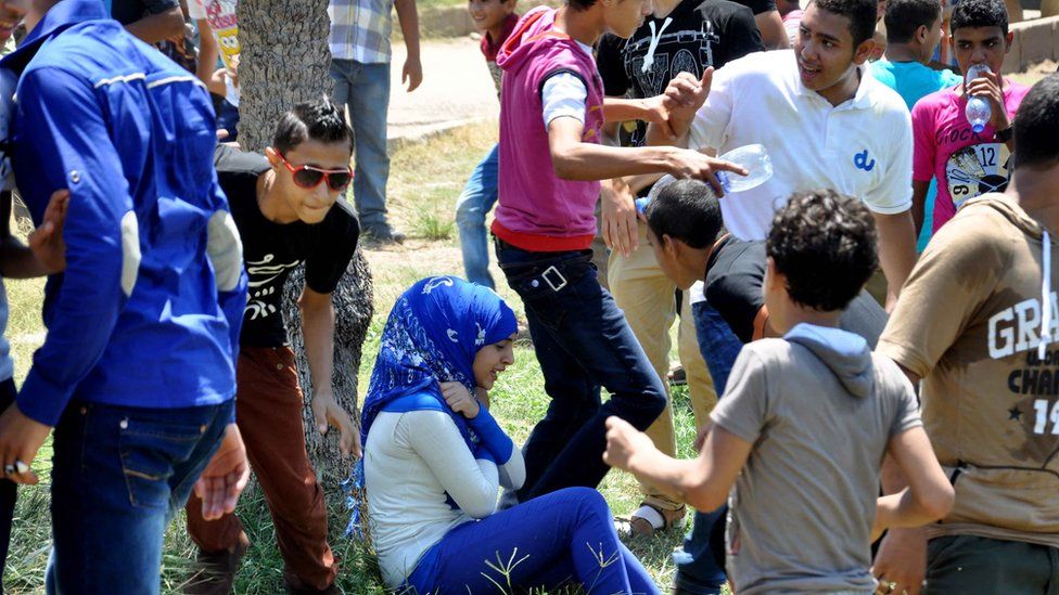 Cairo teenagers harass a girl in a park