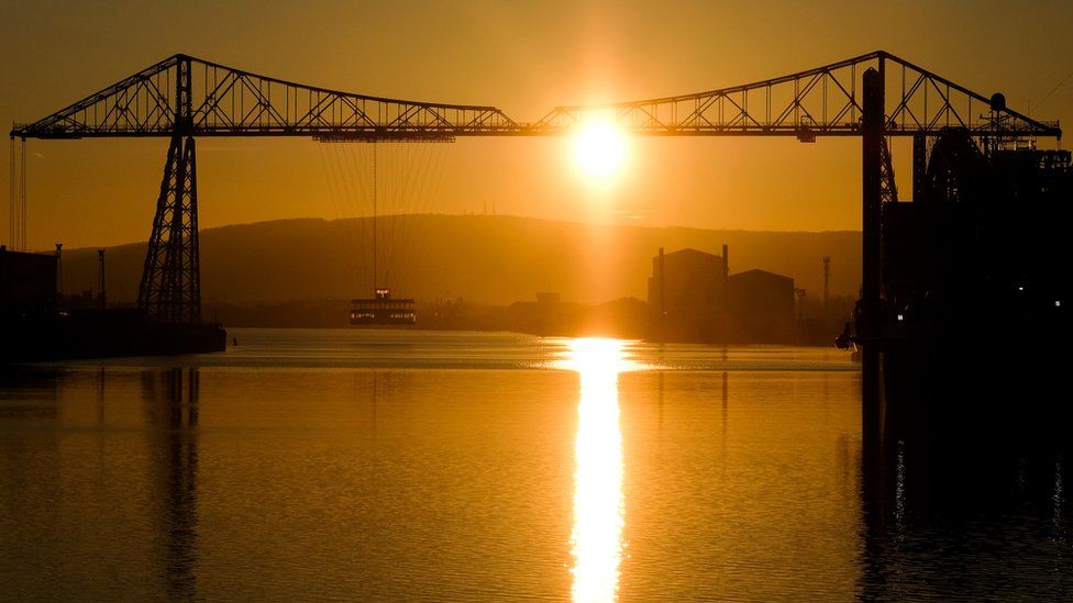 Sun rise beyond the Transporter bridge
