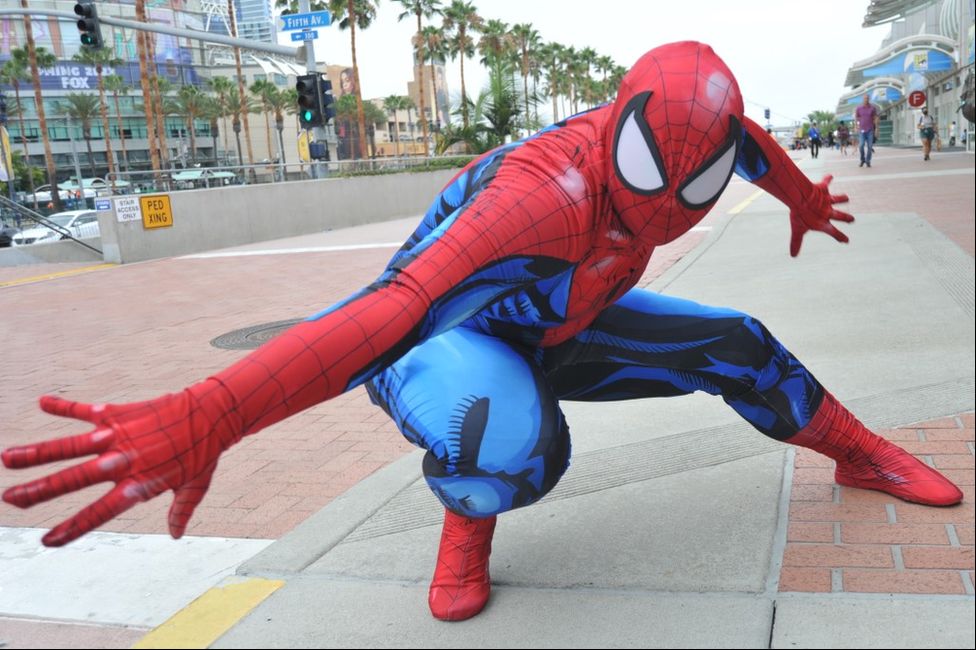 A fan dressed as Spider-Man