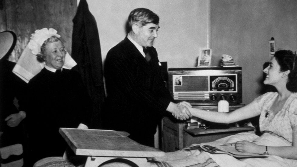 Aneurin Bevan meeting a patient at Papworth Village Hospital in 1948