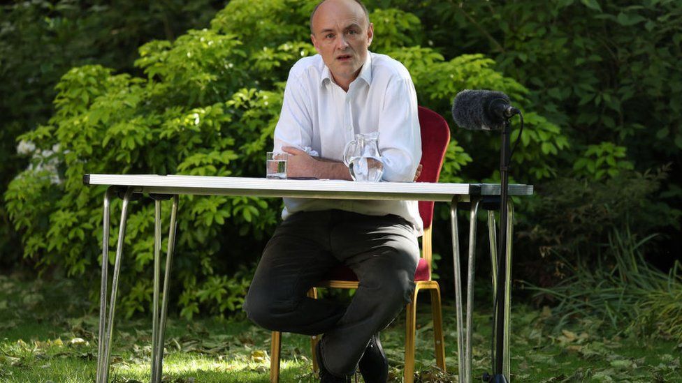 Dominic Cummings at news conference in Downing Street garden