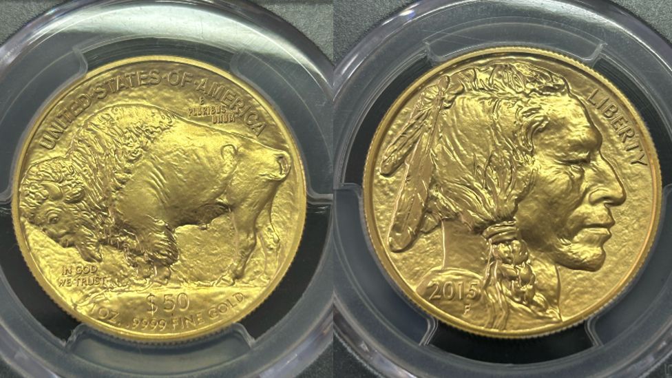 The back and front of The 2015 American Gold Buffalo 50-dollar coin