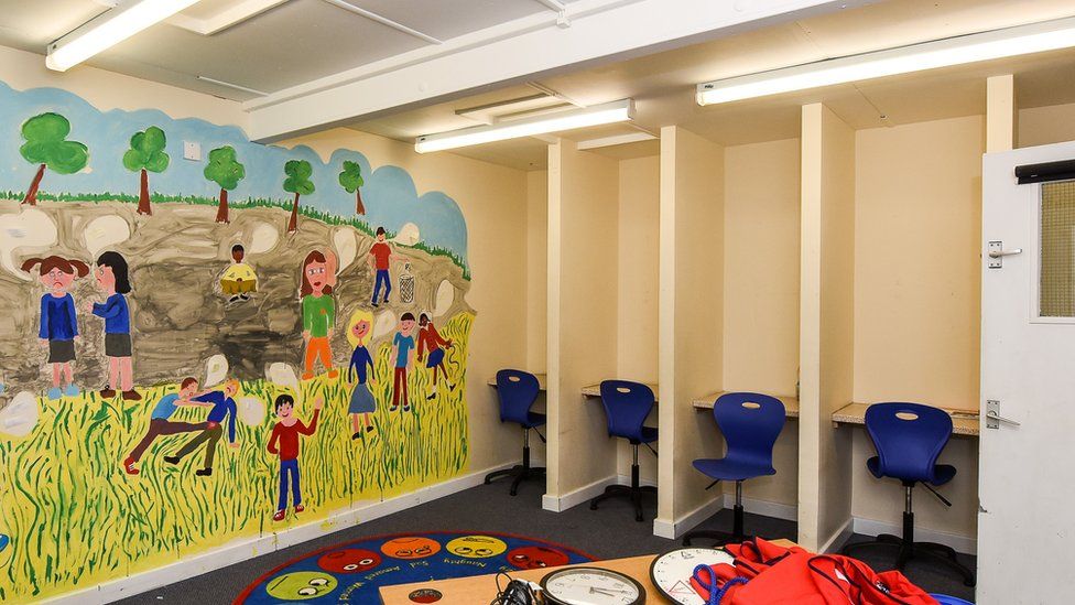Isolation booths used in a primary school