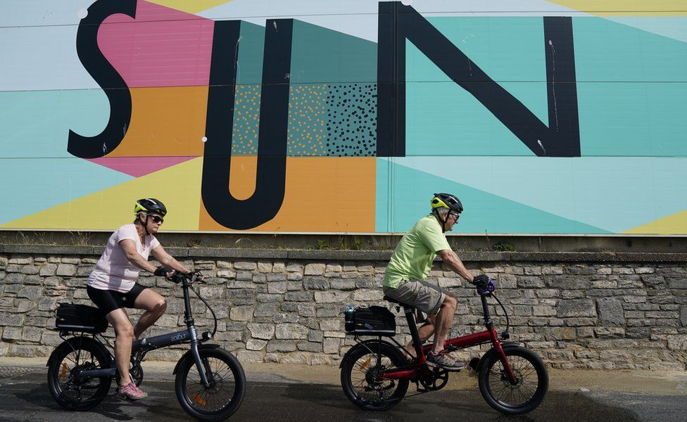 Cyclists at Boscombe Beach