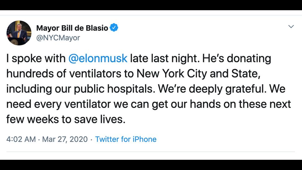 Tweet from New York City mayor.