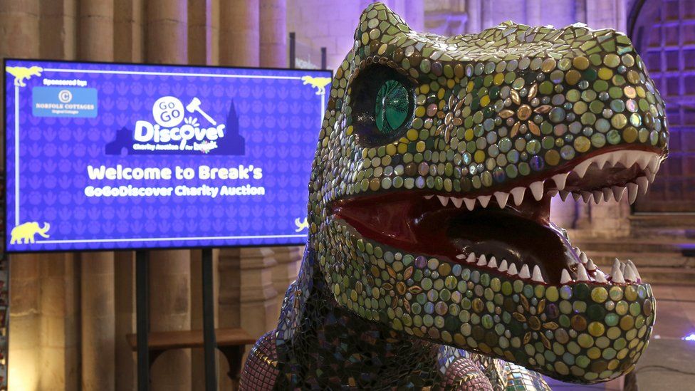 Arcadia, a dinosaur being auctioned in Norwich Cathedral