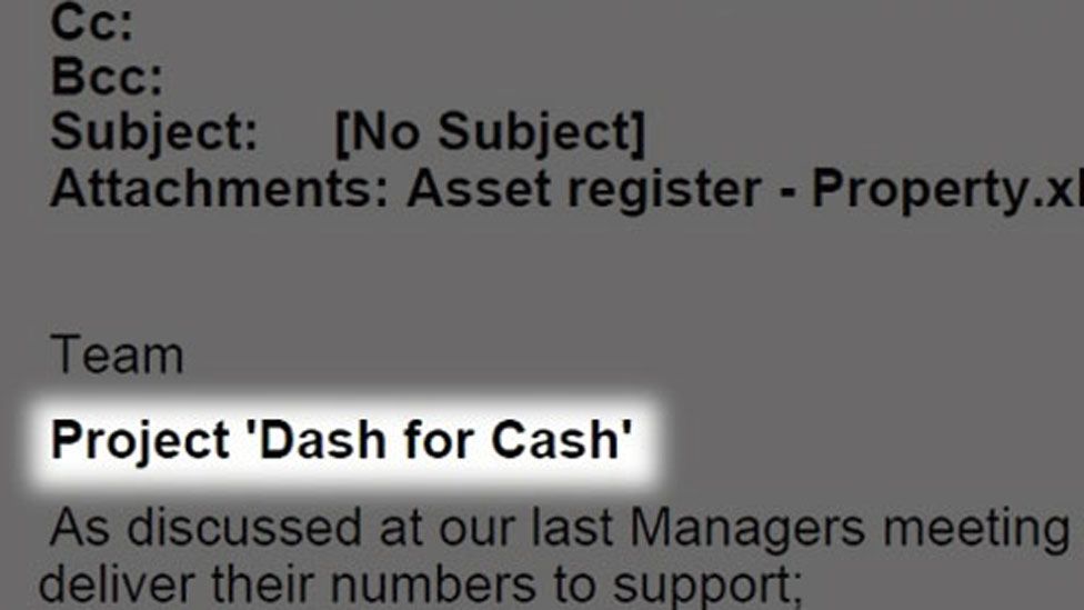 An RBS document that refers to a "dash for cash"