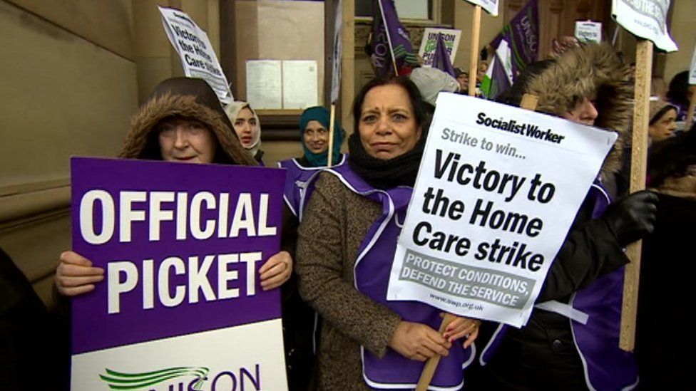 Care home workers at the strike