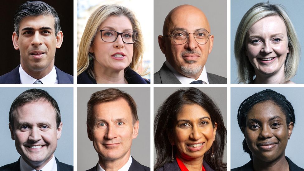 UK Parliament handout photos of the eight candidates in the Conservative Party leadership race, (top row left to right), Rishi Sunak, Penny Mordaunt, Nadhim Zahawi, and Liz Truss, (bottom row left to right) Tom Tugendhat, Jeremy Hunt, Suella Braverman and Kemi Badenoch.