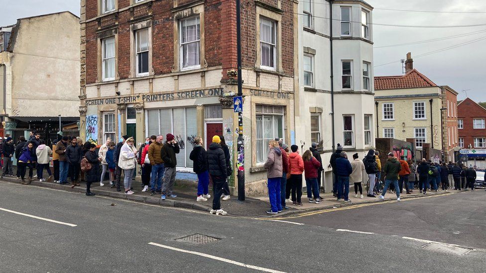Banksy Colston T-shirt queues in Stokes Croft