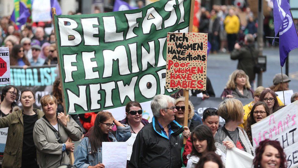 People at a Belfast protest against abortion laws