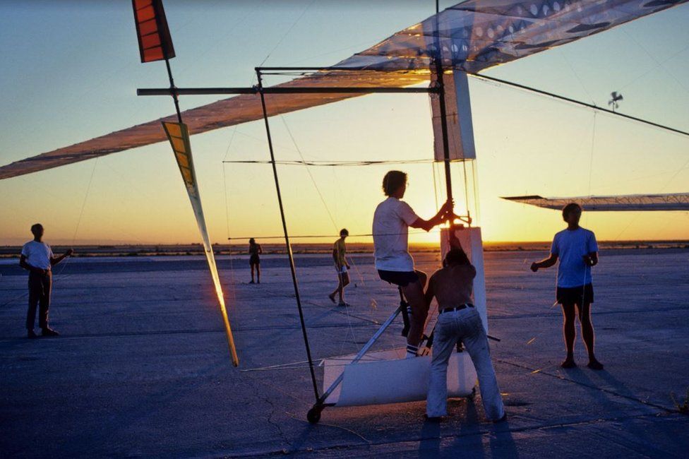 Testing the Gossamer Albatross in Shafter, California in 1978