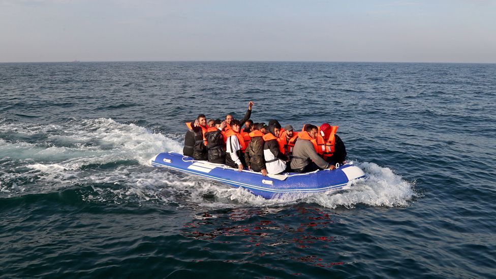 Migrant Channel crossing incidents: A group of people thought to be migrants crossing the Channel in a small boat headed in the direction of Dover, Kent, on 10 August 2020